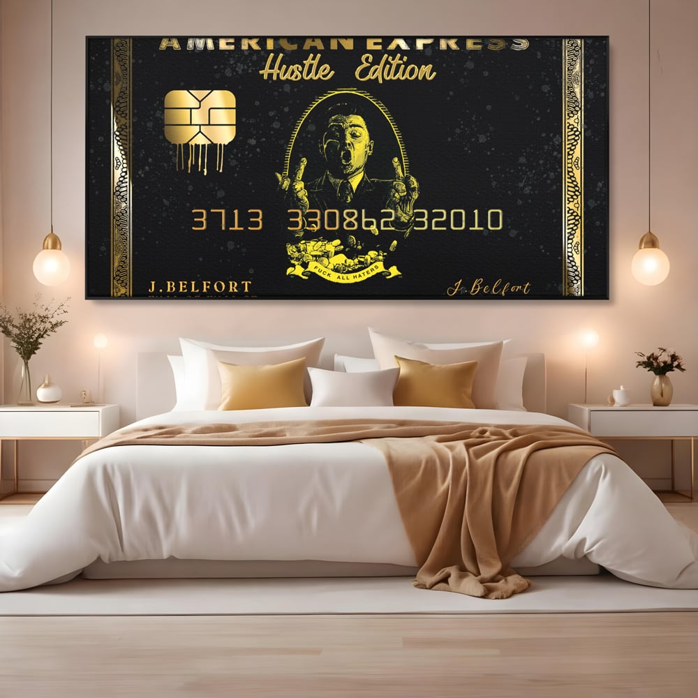 Tablou Canvas Premium LuxCanva® B1039, Hustle Edition , Decorativ, DiCaprio, Money, Wall Street, Auriu