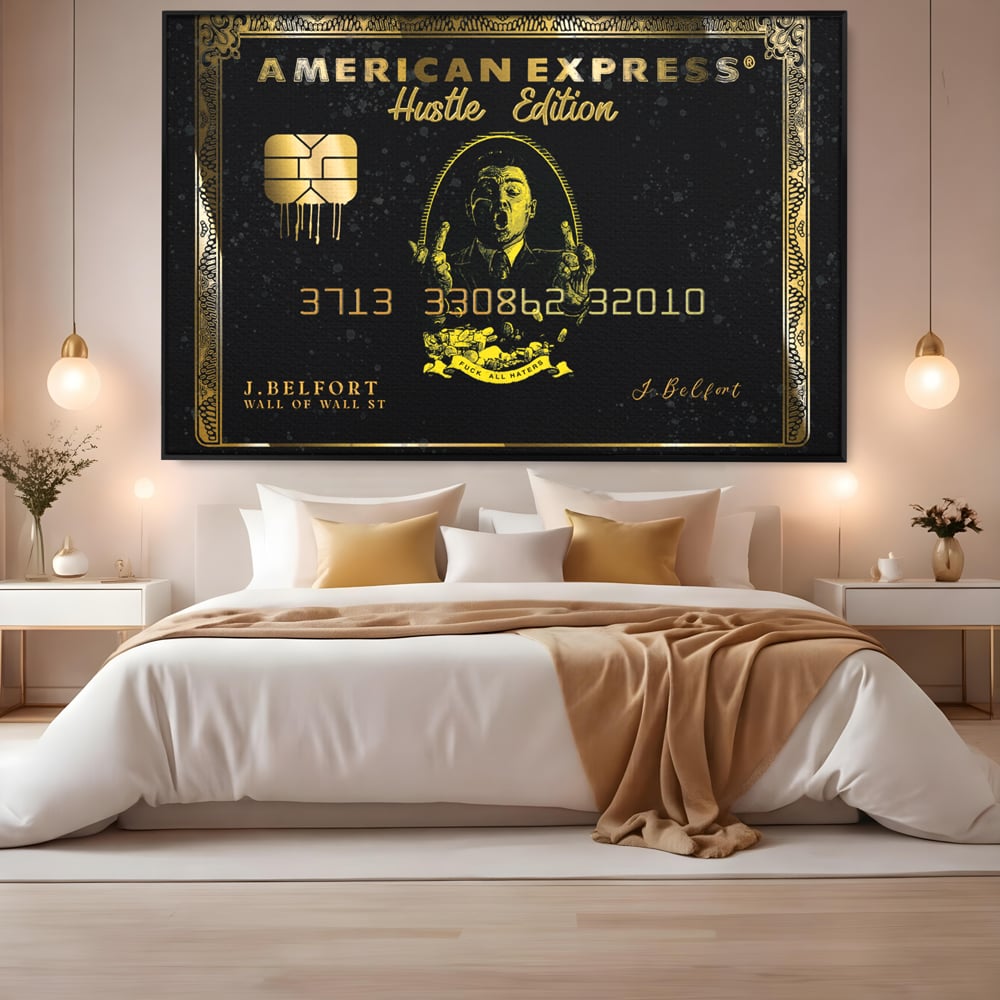 Tablou Canvas Premium LuxCanva® B1039, Hustle Edition , Decorativ, DiCaprio, Money, Wall Street, Auriu