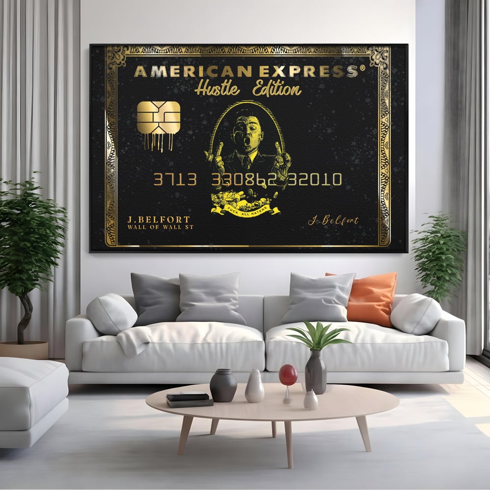 Tablou Canvas Premium LuxCanva® B1039, Hustle Edition , Decorativ, DiCaprio, Money, Wall Street, Auriu