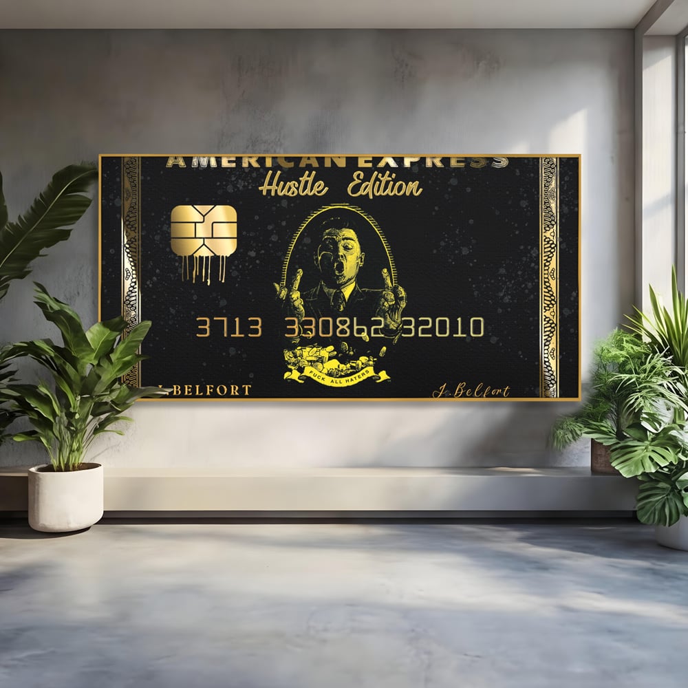 Tablou Canvas Premium LuxCanva® B1039, Hustle Edition , Decorativ, DiCaprio, Money, Wall Street, Auriu