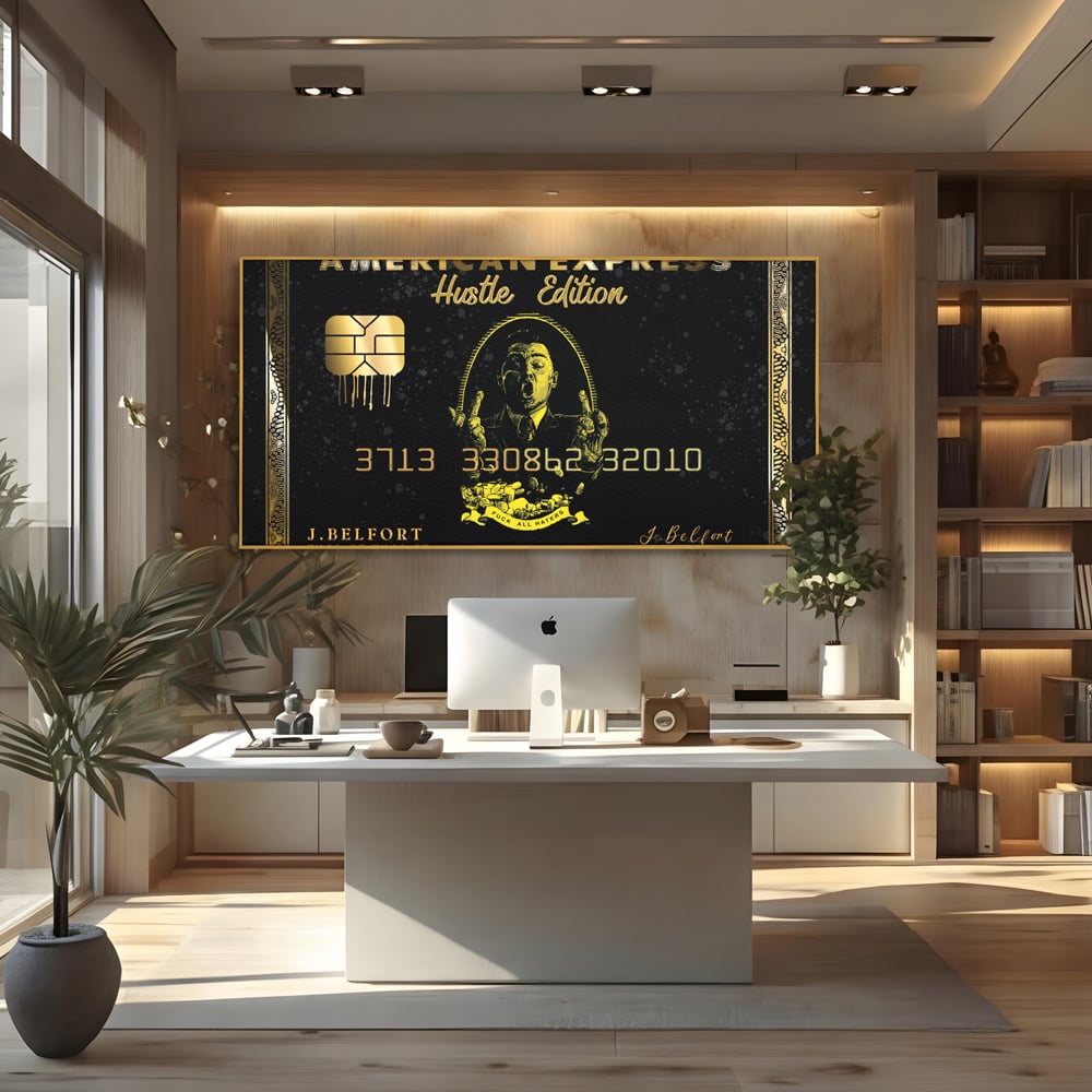 Tablou Canvas Premium LuxCanva® B1039, Hustle Edition , Decorativ, DiCaprio, Money, Wall Street, Auriu