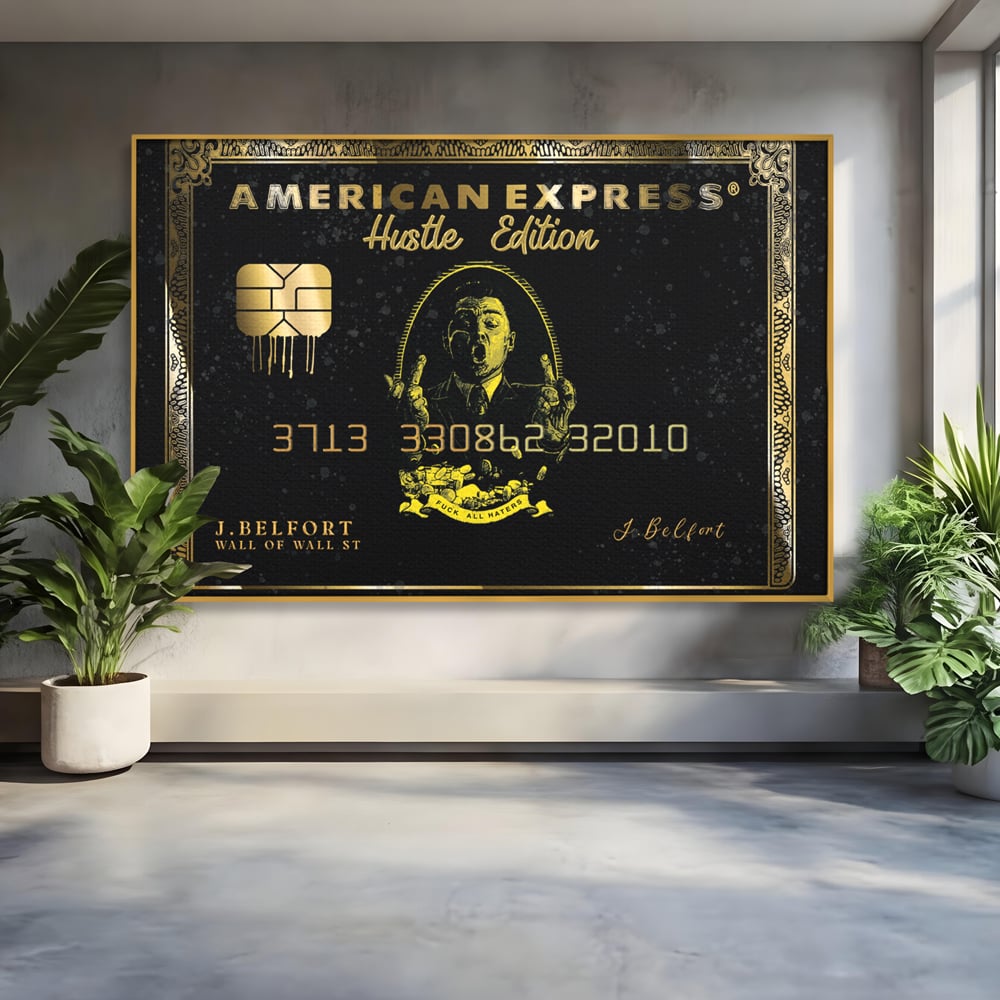 Tablou Canvas Premium LuxCanva® B1039, Hustle Edition , Decorativ, DiCaprio, Money, Wall Street, Auriu