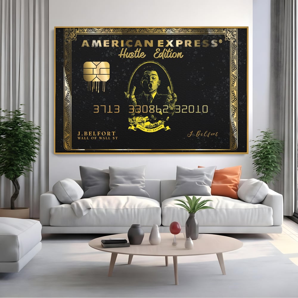 Tablou Canvas Premium LuxCanva® B1039, Hustle Edition , Decorativ, DiCaprio, Money, Wall Street, Auriu