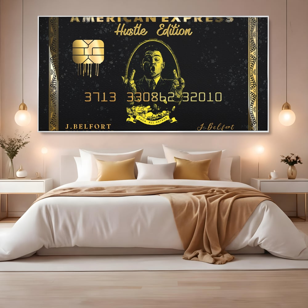 Tablou Canvas Premium LuxCanva® B1039, Hustle Edition , Decorativ, DiCaprio, Money, Wall Street, Auriu