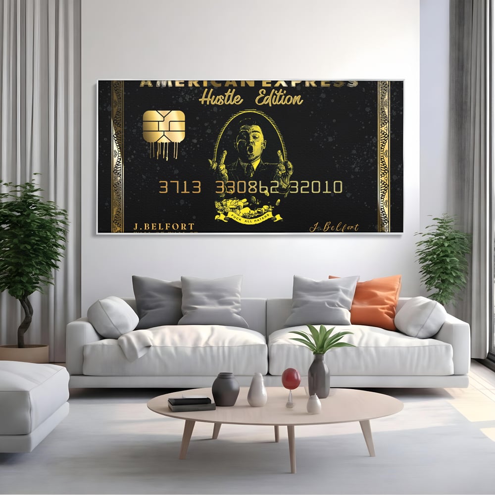 Tablou Canvas Premium LuxCanva® B1039, Hustle Edition , Decorativ, DiCaprio, Money, Wall Street, Auriu