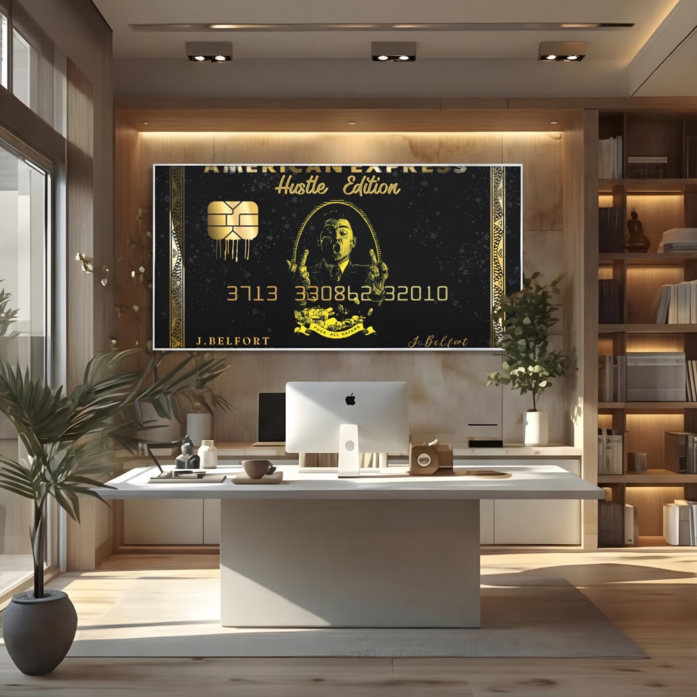 Tablou Canvas Premium LuxCanva® B1039, Hustle Edition , Decorativ, DiCaprio, Money, Wall Street, Auriu
