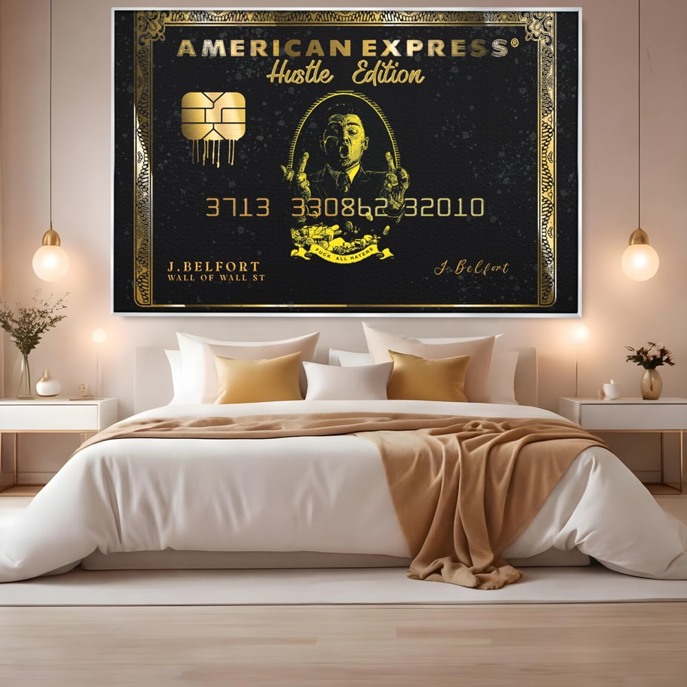 Tablou Canvas Premium LuxCanva® B1039, Hustle Edition , Decorativ, DiCaprio, Money, Wall Street, Auriu