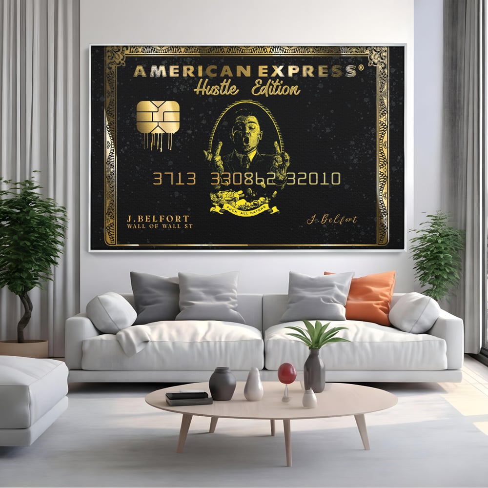 Tablou Canvas Premium LuxCanva® B1039, Hustle Edition , Decorativ, DiCaprio, Money, Wall Street, Auriu