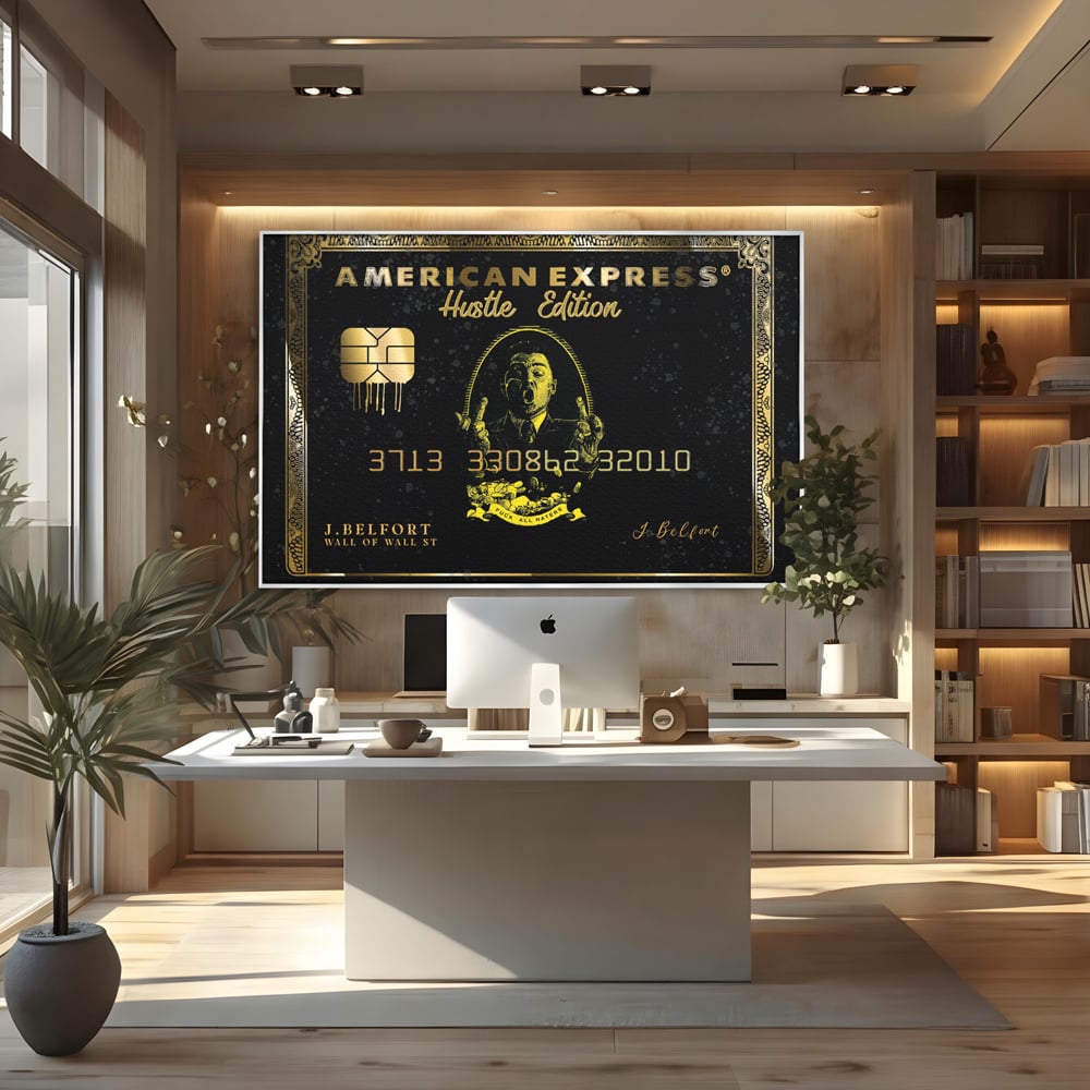 Tablou Canvas Premium LuxCanva® B1039, Hustle Edition , Decorativ, DiCaprio, Money, Wall Street, Auriu