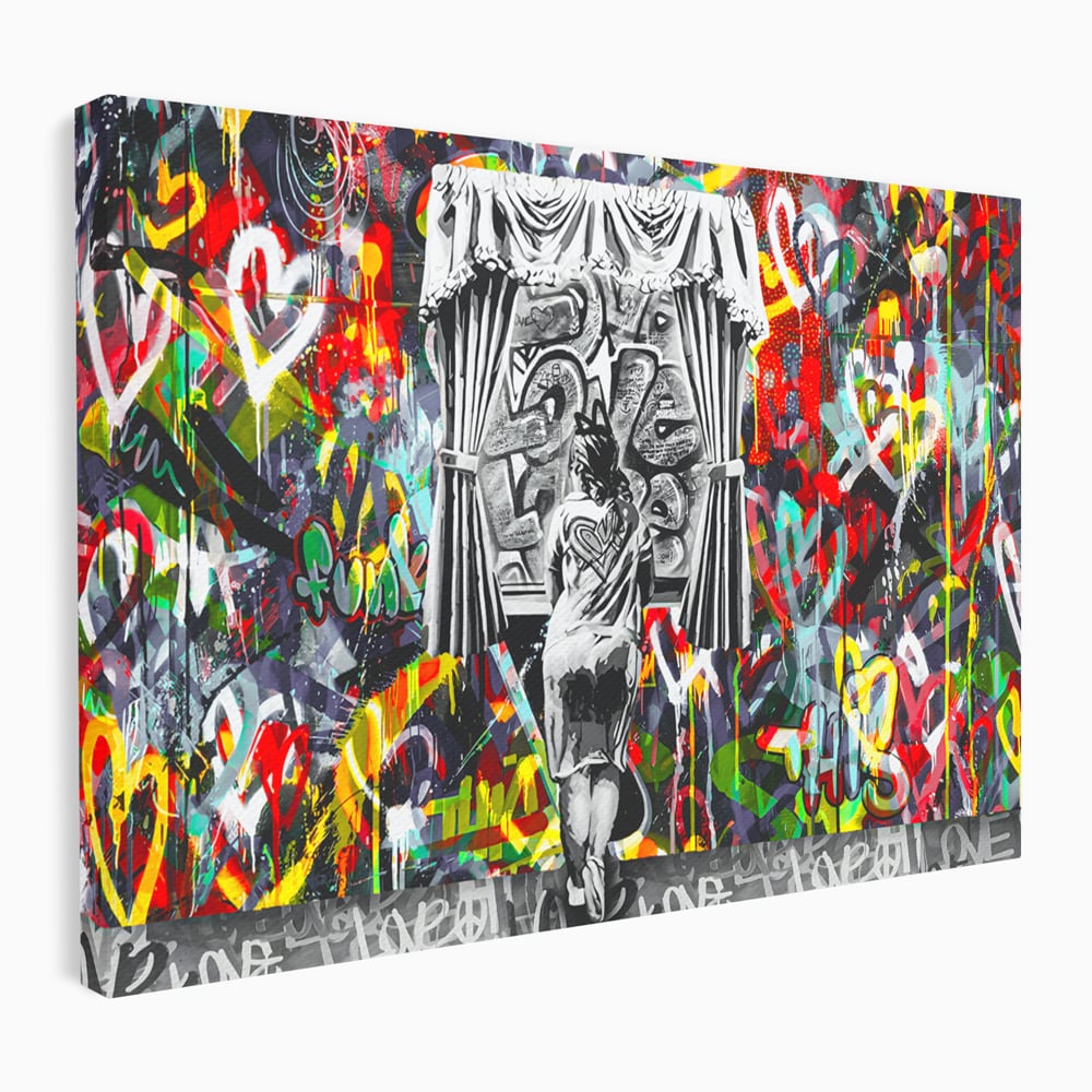 Tablou Canvas Premium LuxCanva® B1041, Wall Of Love , Living, Dormitor, Inspirational, Iubire, Culori, Inimi, Culori Vibrante