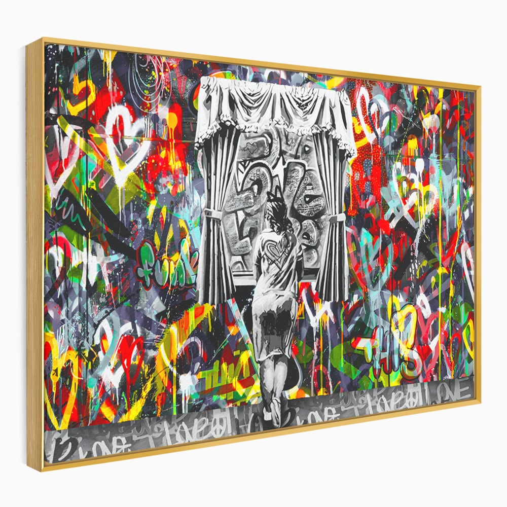 Tablou Canvas Premium LuxCanva® B1041, Wall Of Love , Living, Dormitor, Inspirational, Iubire, Culori, Inimi, Culori Vibrante