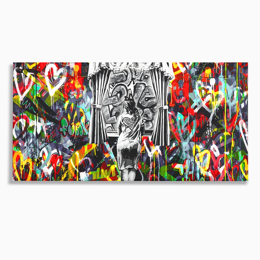 Tablou Canvas Premium LuxCanva® B1041, Wall Of Love , Living, Dormitor, Inspirational, Iubire, Culori, Inimi, Culori Vibrante