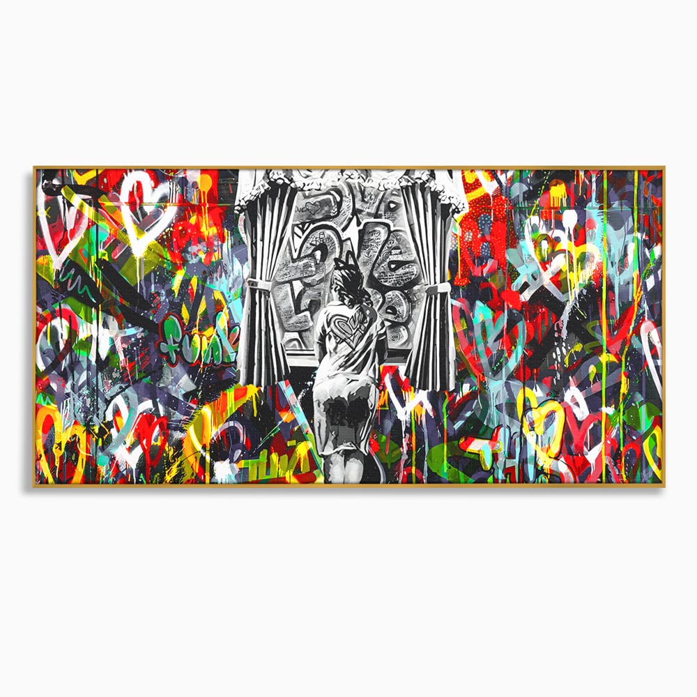 Tablou Canvas Premium LuxCanva® B1041, Wall Of Love , Living, Dormitor, Inspirational, Iubire, Culori, Inimi, Culori Vibrante