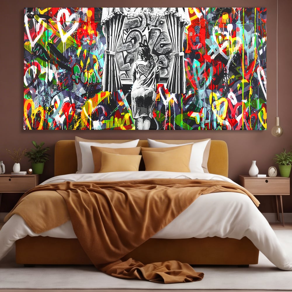 Tablou Canvas Premium LuxCanva® B1041, Wall Of Love , Living, Dormitor, Inspirational, Iubire, Culori, Inimi, Culori Vibrante