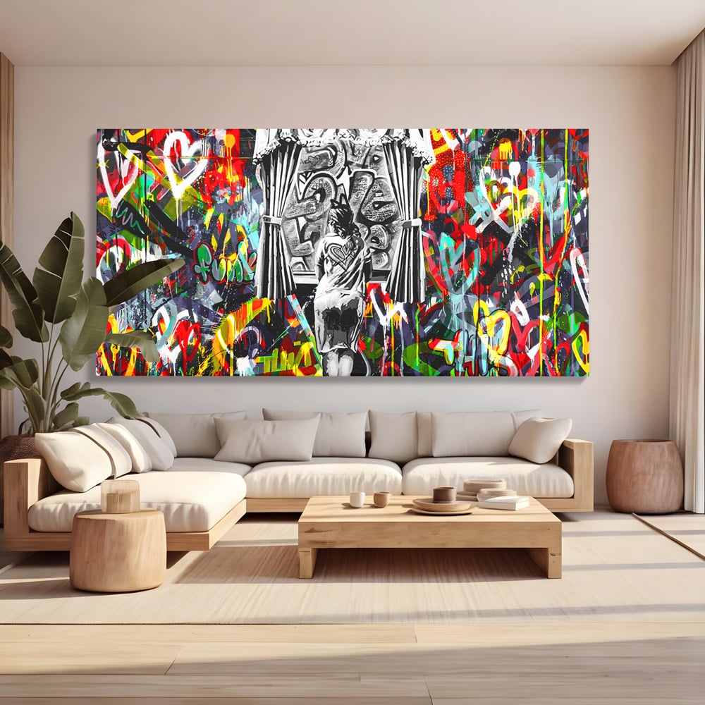Tablou Canvas Premium LuxCanva® B1041, Wall Of Love , Living, Dormitor, Inspirational, Iubire, Culori, Inimi, Culori Vibrante