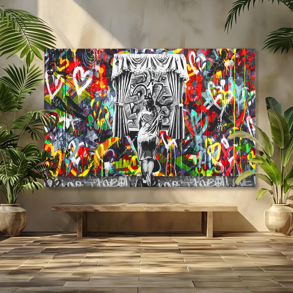 Tablou Canvas Premium LuxCanva® B1041, Wall Of Love , Living, Dormitor, Inspirational, Iubire, Culori, Inimi, Culori Vibrante