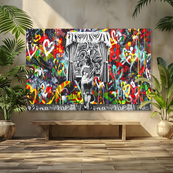 Tablou Canvas Premium LuxCanva® B1041, Wall Of Love , Living, Dormitor, Inspirational, Iubire, Culori, Inimi, Culori Vibrante
