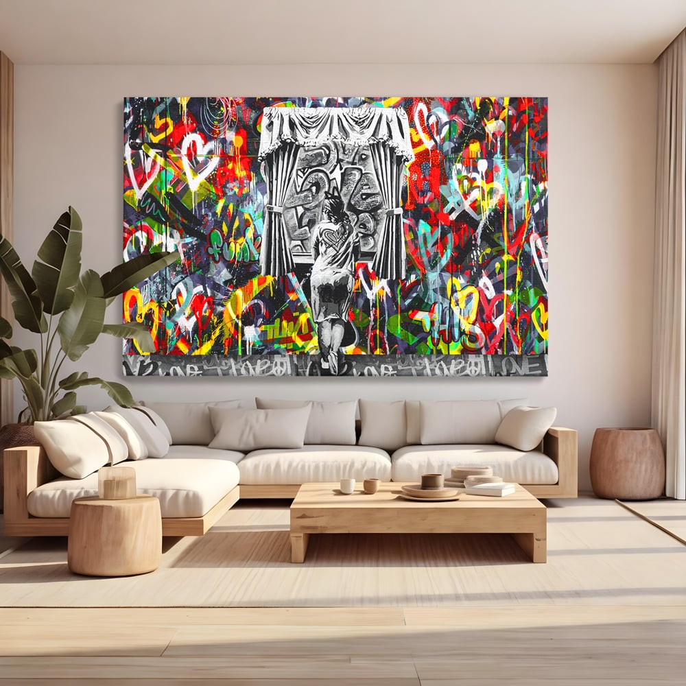Tablou Canvas Premium LuxCanva® B1041, Wall Of Love , Living, Dormitor, Inspirational, Iubire, Culori, Inimi, Culori Vibrante