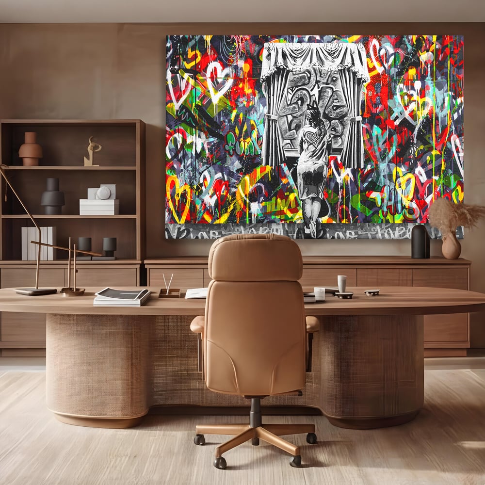 Tablou Canvas Premium LuxCanva® B1041, Wall Of Love , Living, Dormitor, Inspirational, Iubire, Culori, Inimi, Culori Vibrante