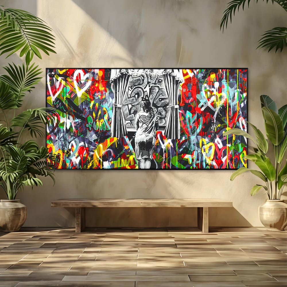 Tablou Canvas Premium LuxCanva® B1041, Wall Of Love , Living, Dormitor, Inspirational, Iubire, Culori, Inimi, Culori Vibrante