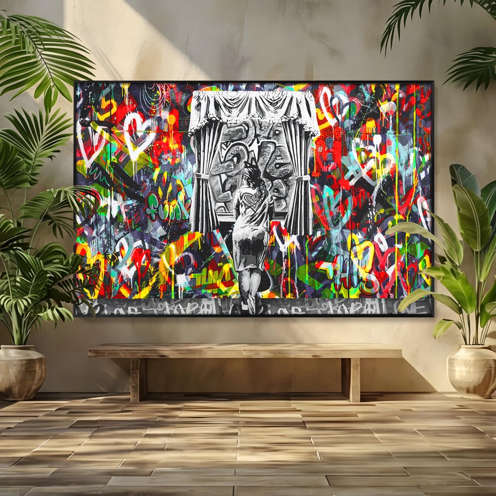 Tablou Canvas Premium LuxCanva® B1041, Wall Of Love , Living, Dormitor, Inspirational, Iubire, Culori, Inimi, Culori Vibrante