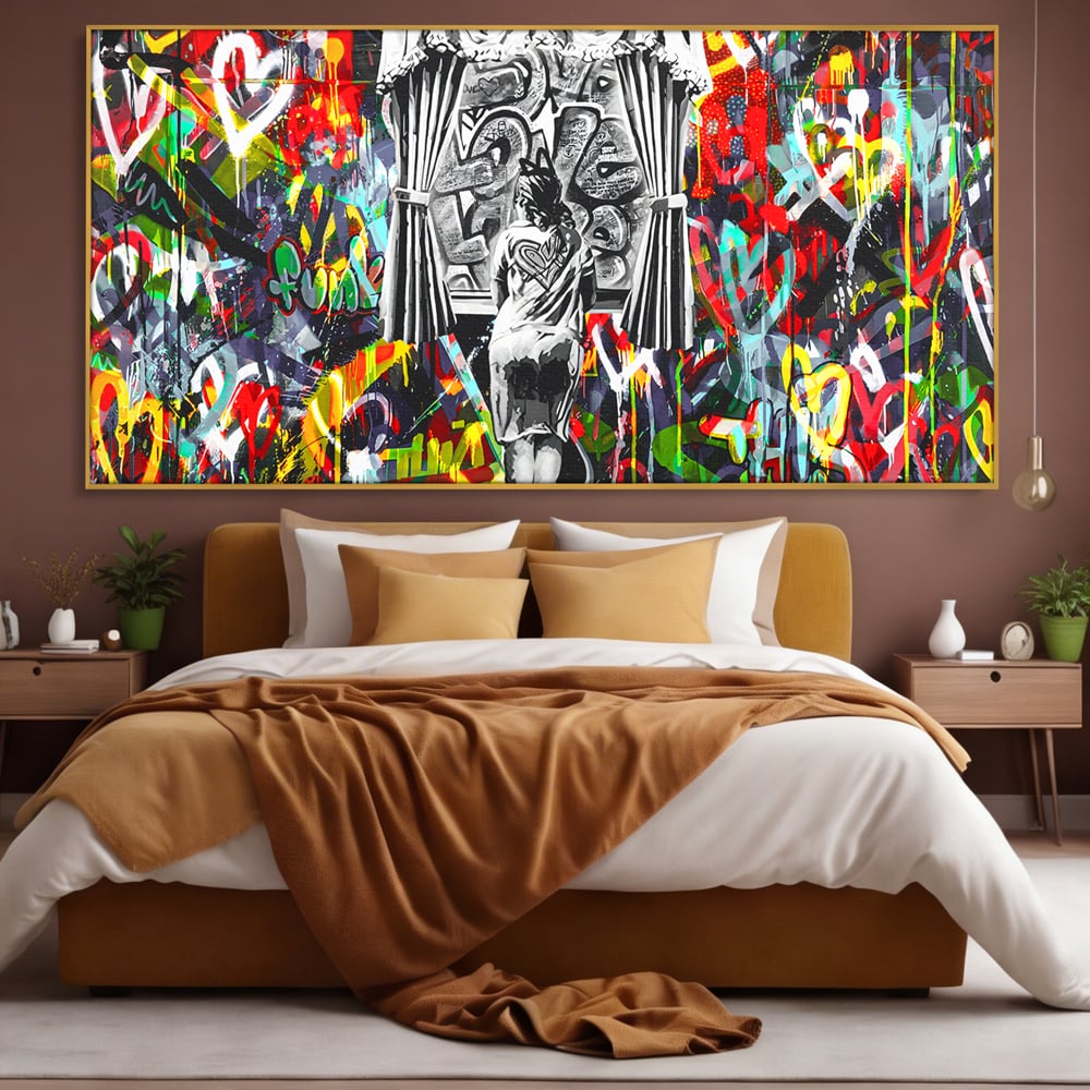 Tablou Canvas Premium LuxCanva® B1041, Wall Of Love , Living, Dormitor, Inspirational, Iubire, Culori, Inimi, Culori Vibrante