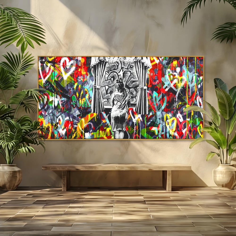 Tablou Canvas Premium LuxCanva® B1041, Wall Of Love , Living, Dormitor, Inspirational, Iubire, Culori, Inimi, Culori Vibrante