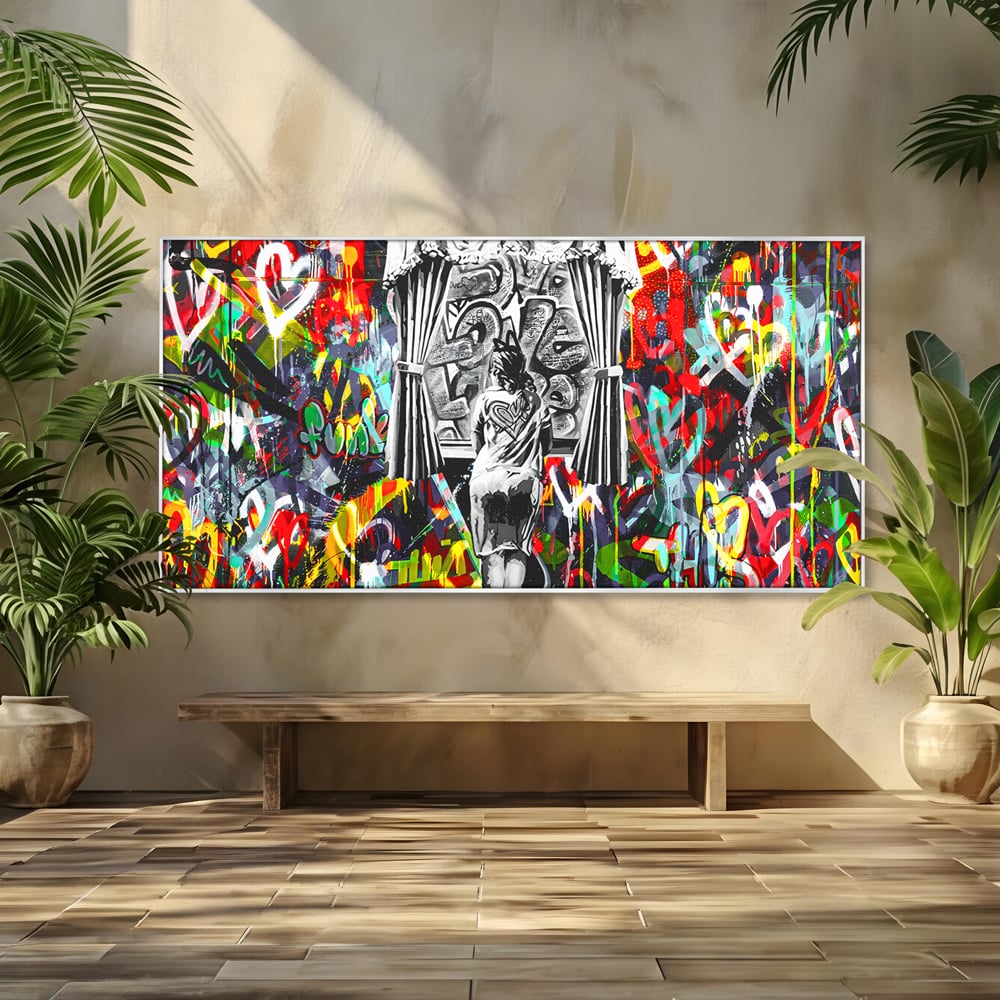 Tablou Canvas Premium LuxCanva® B1041, Wall Of Love , Living, Dormitor, Inspirational, Iubire, Culori, Inimi, Culori Vibrante