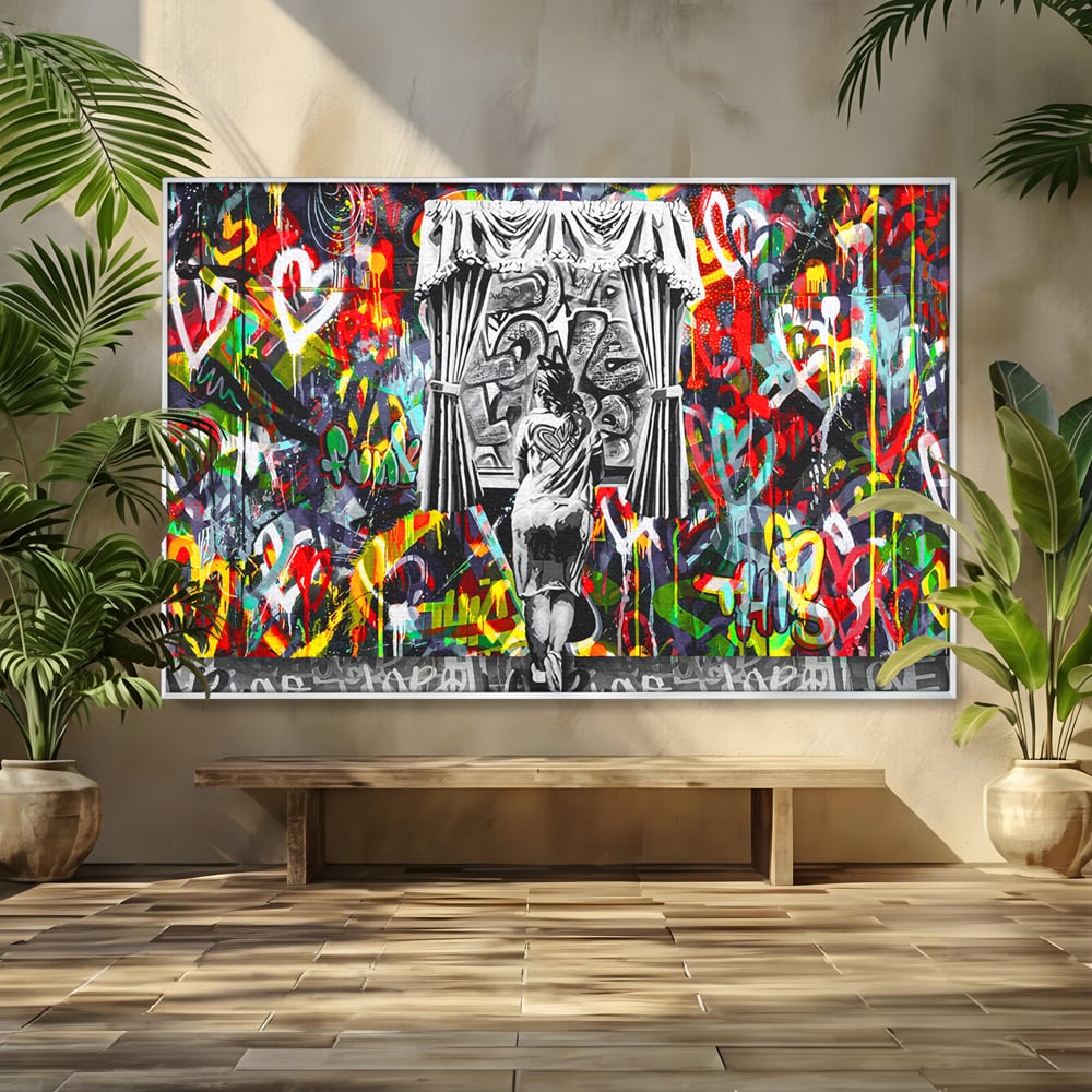Tablou Canvas Premium LuxCanva® B1041, Wall Of Love , Living, Dormitor, Inspirational, Iubire, Culori, Inimi, Culori Vibrante