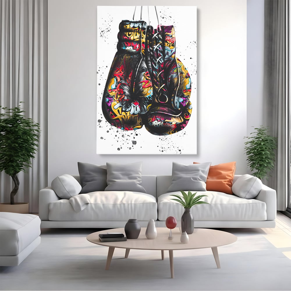 Tablou Canvas Premium LuxCanva® B1042, Pop Art Boxing Gloves , Dormitor, Birou, Sport, Box, Culori Vibrante