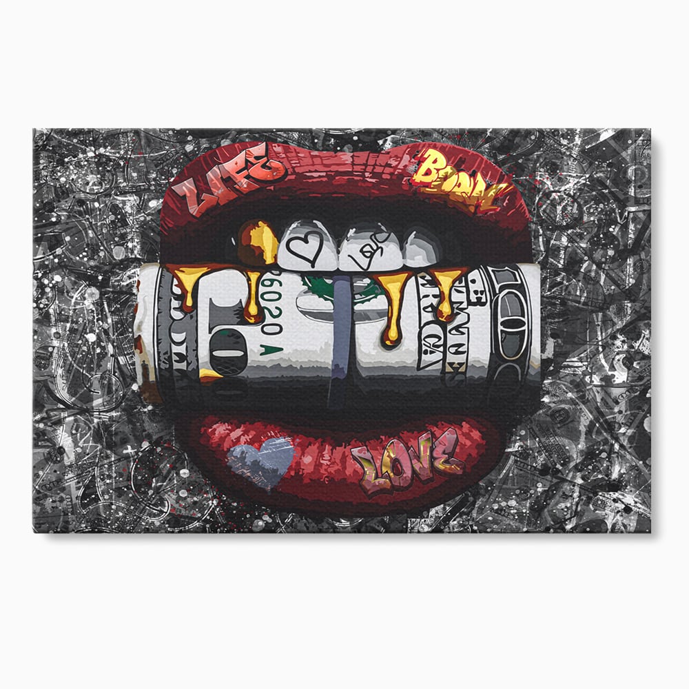 Tablou Canvas Premium LuxCanva® B1047, Red Lips , Dormitor, Living, Dolari, Rosu, Buze, Senzualitate, Multicolor, Culori Vibrante