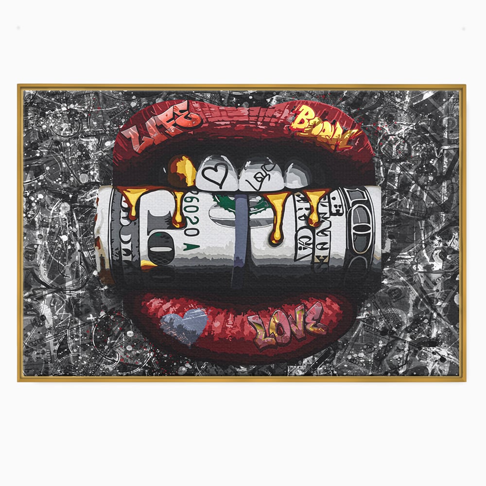 Tablou Canvas Premium LuxCanva® B1047, Red Lips , Dormitor, Living, Dolari, Rosu, Buze, Senzualitate, Multicolor, Culori Vibrante