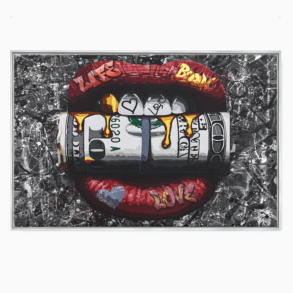 Tablou Canvas Premium LuxCanva® B1047, Red Lips , Dormitor, Living, Dolari, Rosu, Buze, Senzualitate, Multicolor, Culori Vibrante