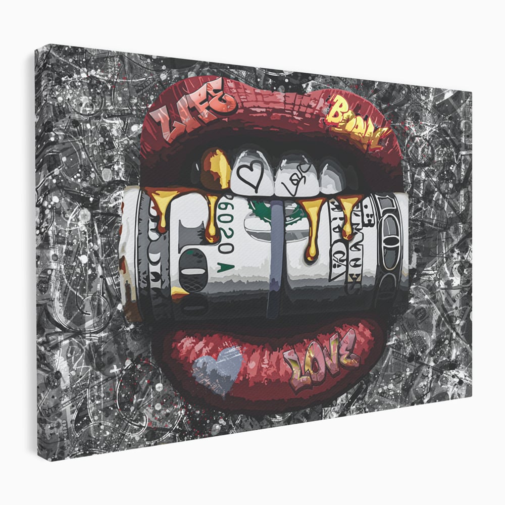 Tablou Canvas Premium LuxCanva® B1047, Red Lips , Dormitor, Living, Dolari, Rosu, Buze, Senzualitate, Multicolor, Culori Vibrante
