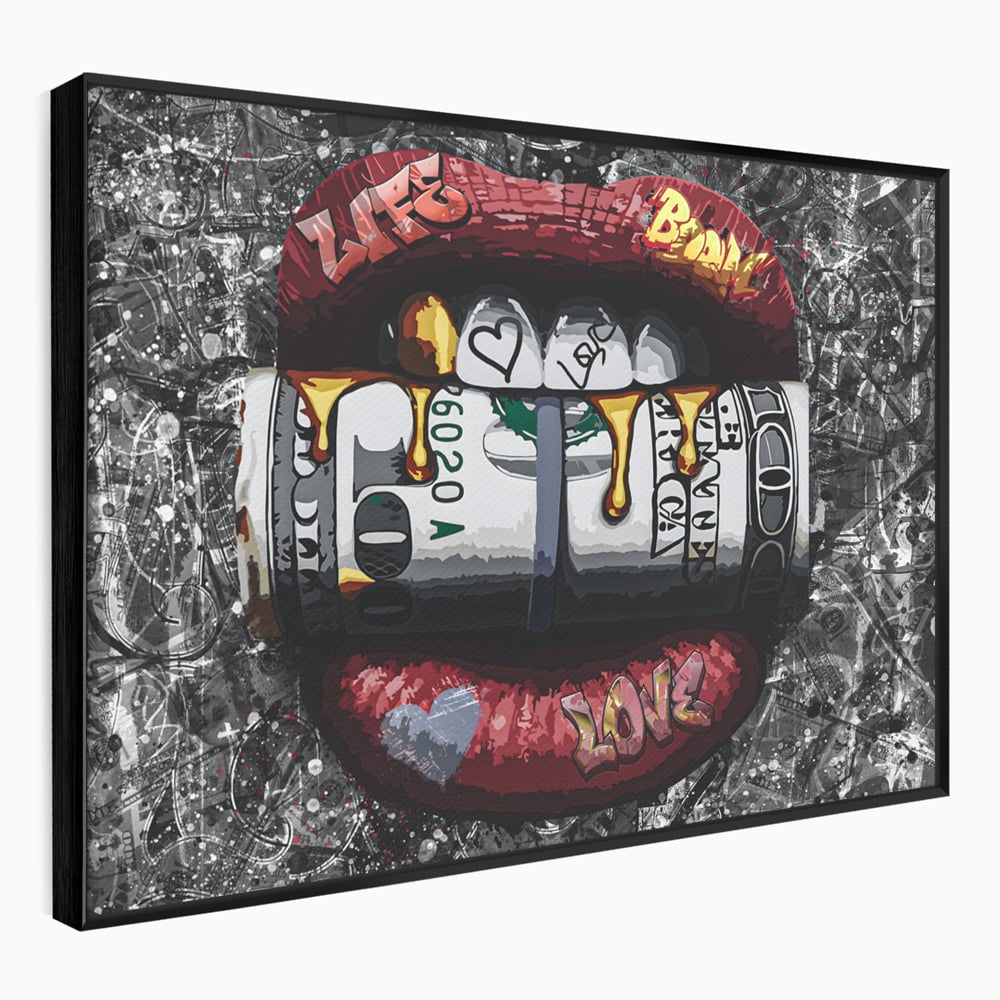 Tablou Canvas Premium LuxCanva® B1047, Red Lips , Dormitor, Living, Dolari, Rosu, Buze, Senzualitate, Multicolor, Culori Vibrante