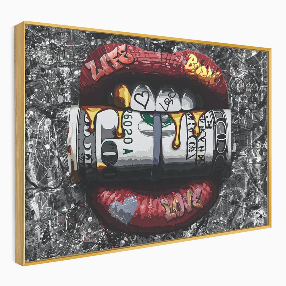 Tablou Canvas Premium LuxCanva® B1047, Red Lips , Dormitor, Living, Dolari, Rosu, Buze, Senzualitate, Multicolor, Culori Vibrante