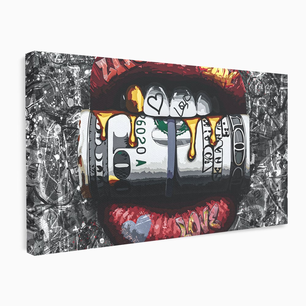 Tablou Canvas Premium LuxCanva® B1047, Red Lips , Dormitor, Living, Dolari, Rosu, Buze, Senzualitate, Multicolor, Culori Vibrante