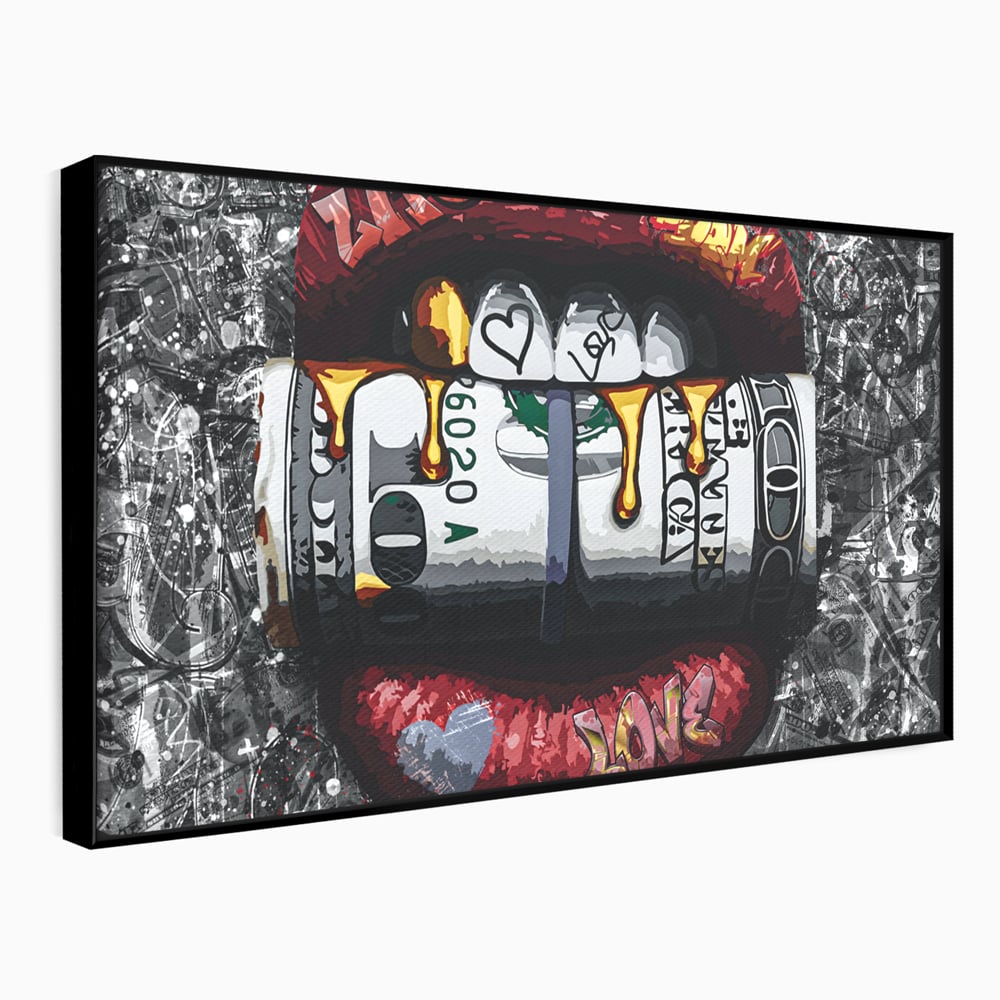 Tablou Canvas Premium LuxCanva® B1047, Red Lips , Dormitor, Living, Dolari, Rosu, Buze, Senzualitate, Multicolor, Culori Vibrante