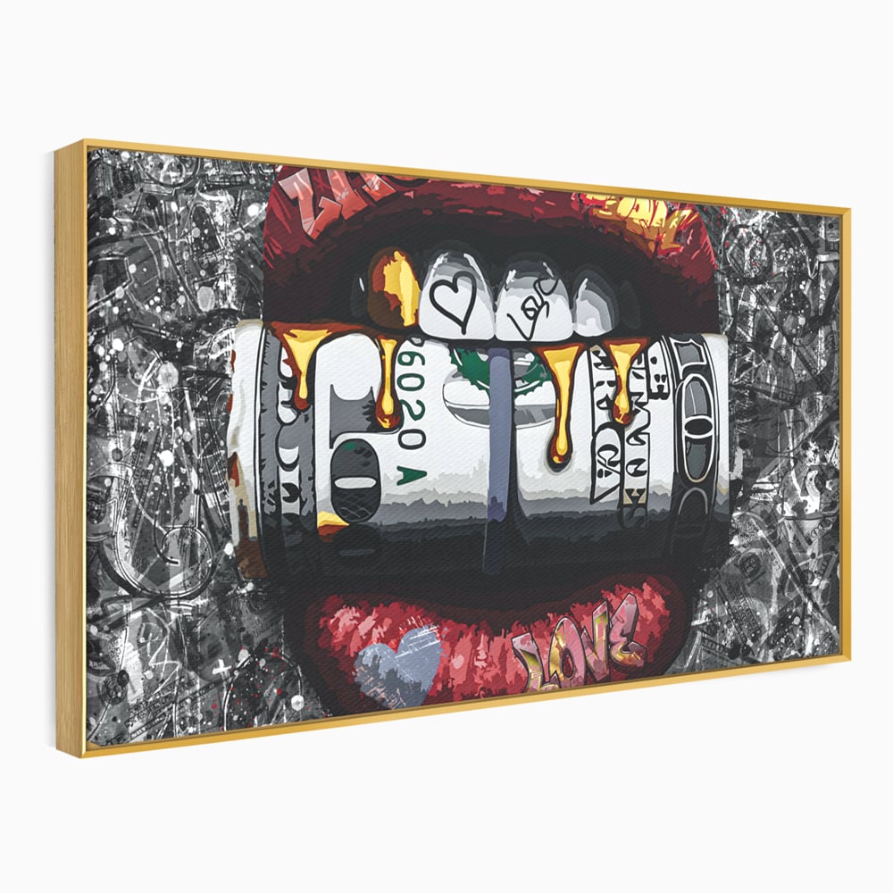 Tablou Canvas Premium LuxCanva® B1047, Red Lips , Dormitor, Living, Dolari, Rosu, Buze, Senzualitate, Multicolor, Culori Vibrante