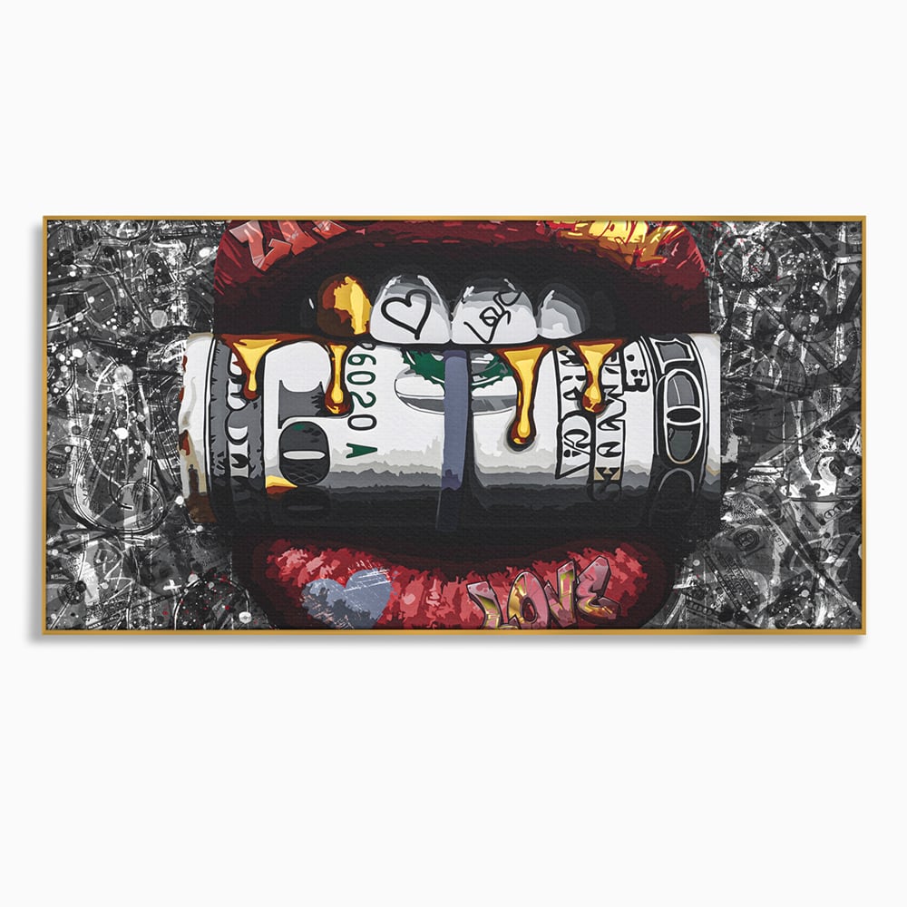Tablou Canvas Premium LuxCanva® B1047, Red Lips , Dormitor, Living, Dolari, Rosu, Buze, Senzualitate, Multicolor, Culori Vibrante