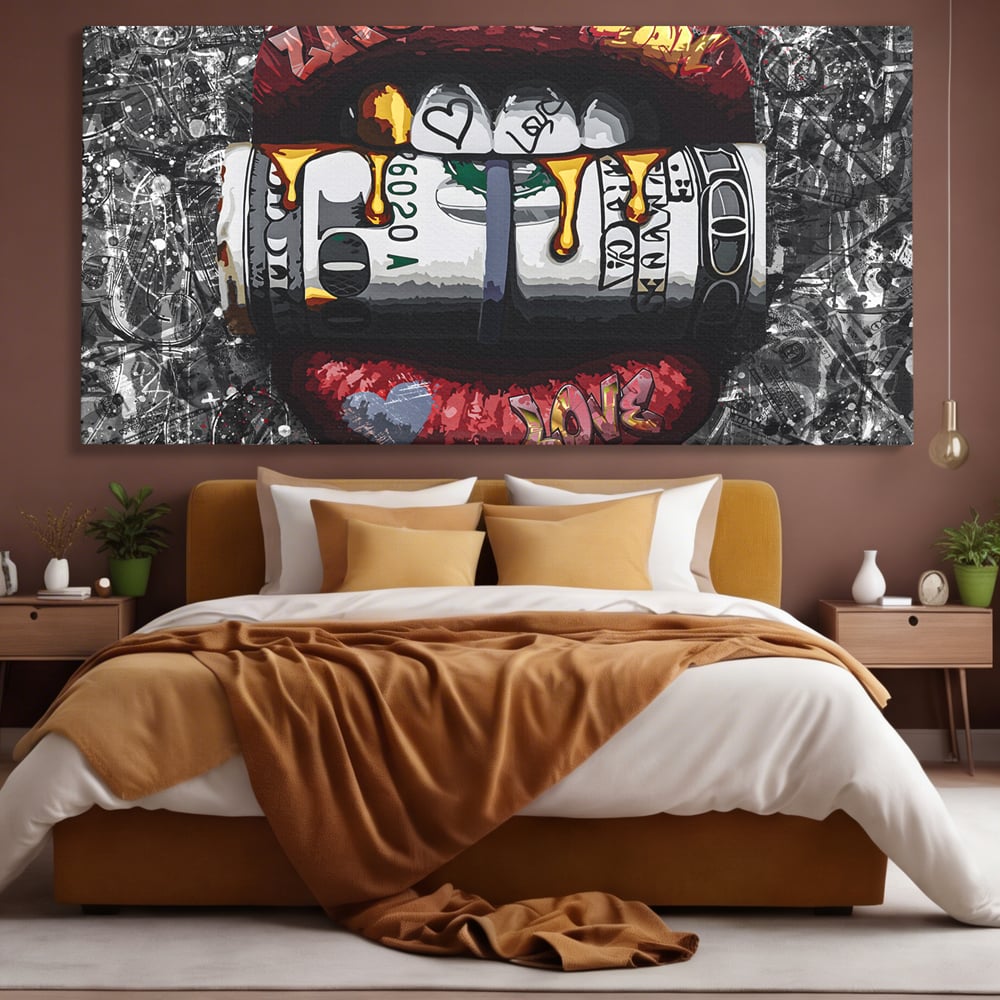 Tablou Canvas Premium LuxCanva® B1047, Red Lips , Dormitor, Living, Dolari, Rosu, Buze, Senzualitate, Multicolor, Culori Vibrante