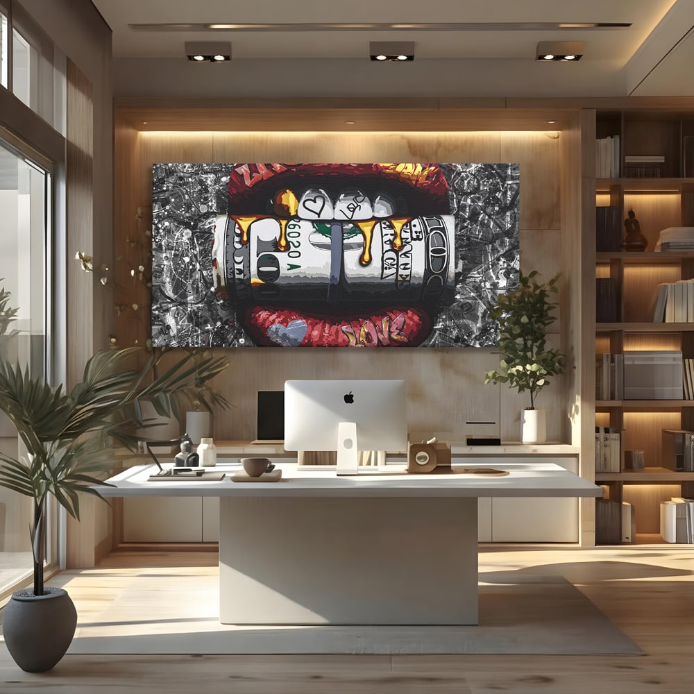 Tablou Canvas Premium LuxCanva® B1047, Red Lips , Dormitor, Living, Dolari, Rosu, Buze, Senzualitate, Multicolor, Culori Vibrante
