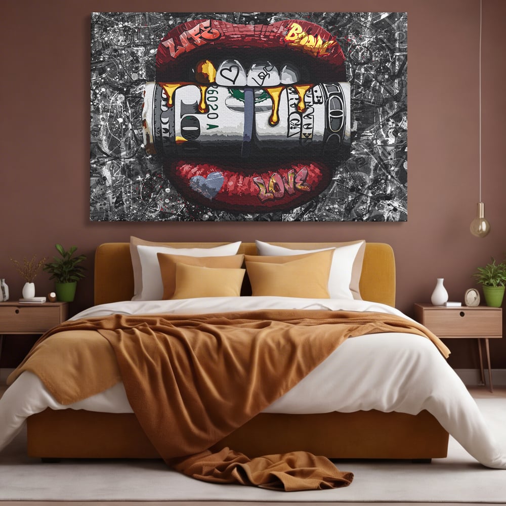 Tablou Canvas Premium LuxCanva® B1047, Red Lips , Dormitor, Living, Dolari, Rosu, Buze, Senzualitate, Multicolor, Culori Vibrante