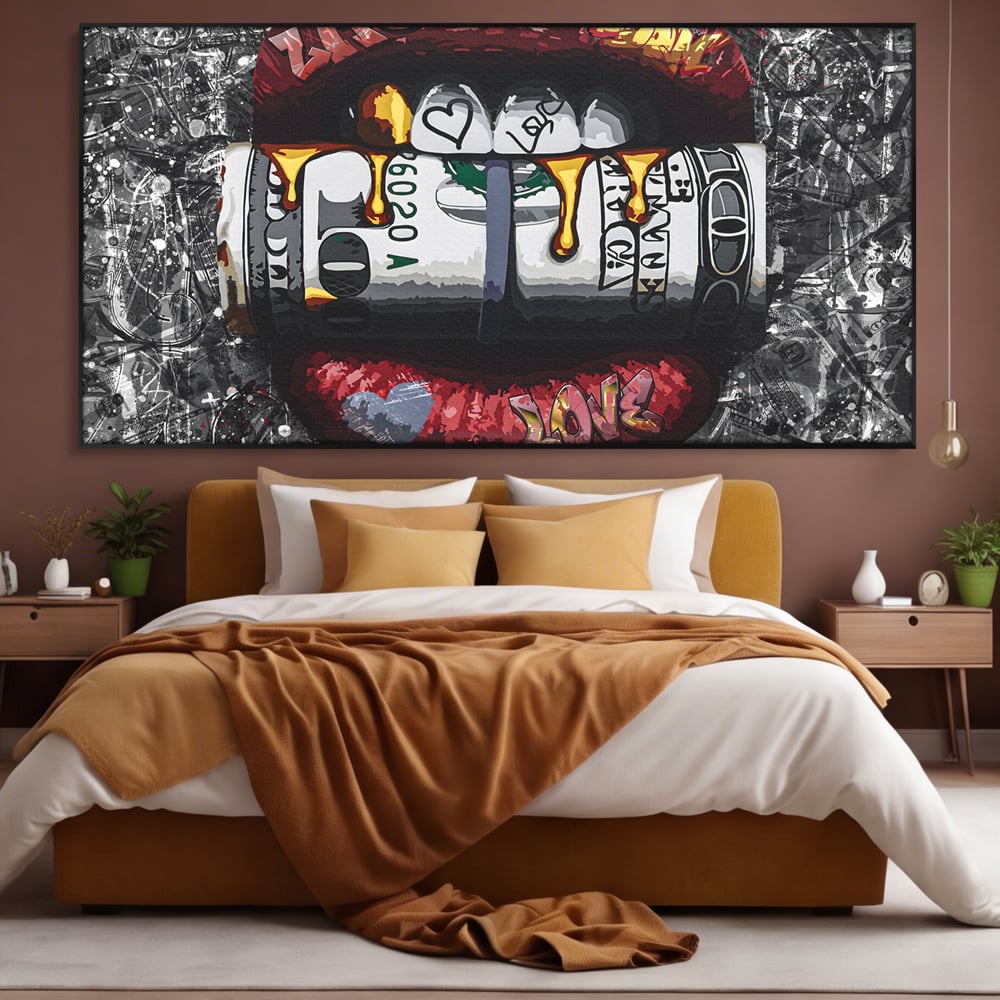 Tablou Canvas Premium LuxCanva® B1047, Red Lips , Dormitor, Living, Dolari, Rosu, Buze, Senzualitate, Multicolor, Culori Vibrante