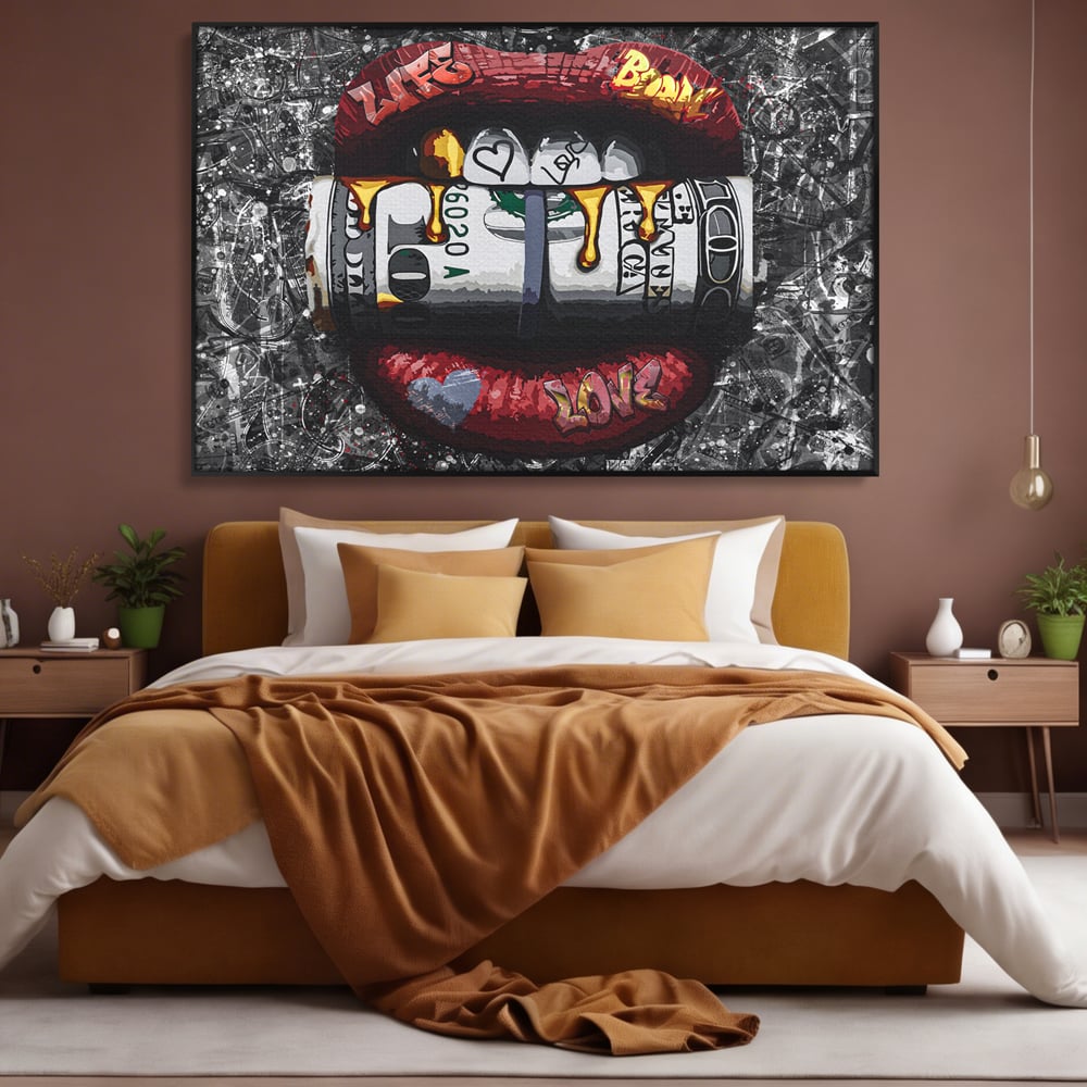Tablou Canvas Premium LuxCanva® B1047, Red Lips , Dormitor, Living, Dolari, Rosu, Buze, Senzualitate, Multicolor, Culori Vibrante