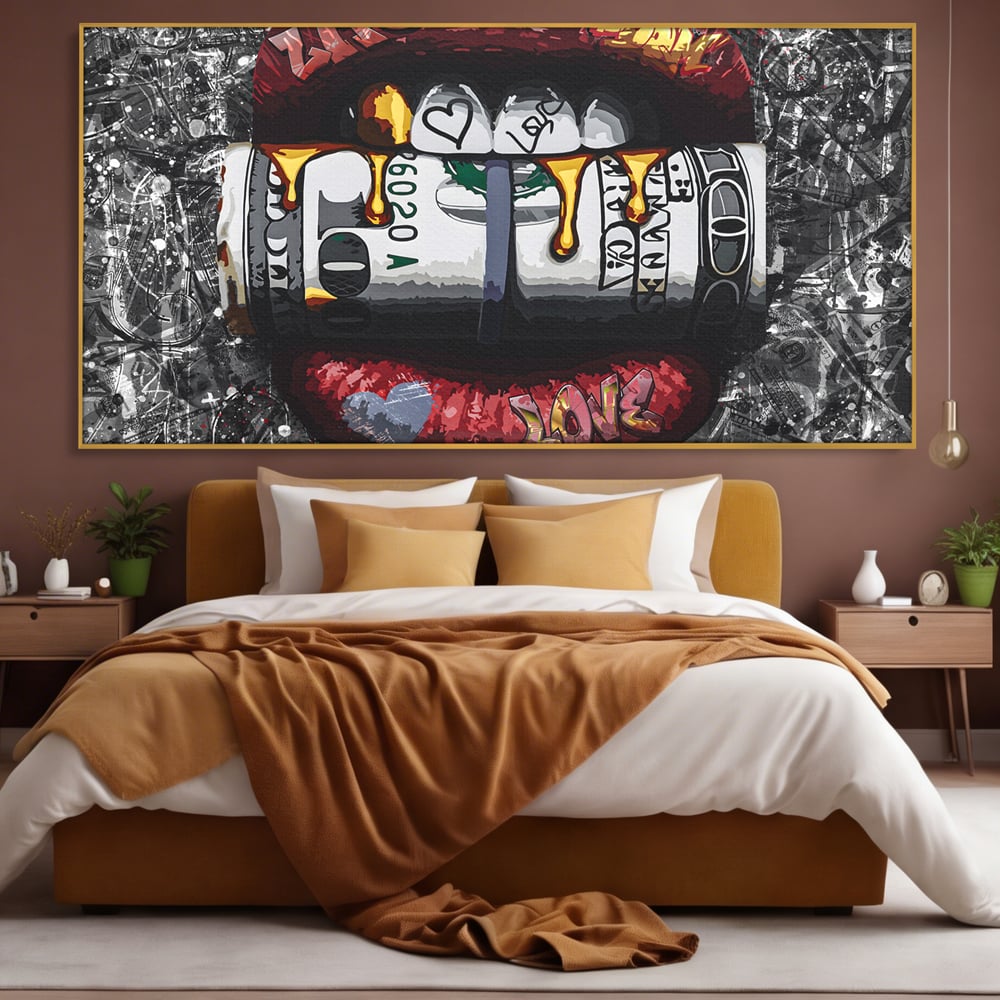 Tablou Canvas Premium LuxCanva® B1047, Red Lips , Dormitor, Living, Dolari, Rosu, Buze, Senzualitate, Multicolor, Culori Vibrante