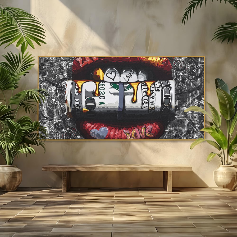 Tablou Canvas Premium LuxCanva® B1047, Red Lips , Dormitor, Living, Dolari, Rosu, Buze, Senzualitate, Multicolor, Culori Vibrante