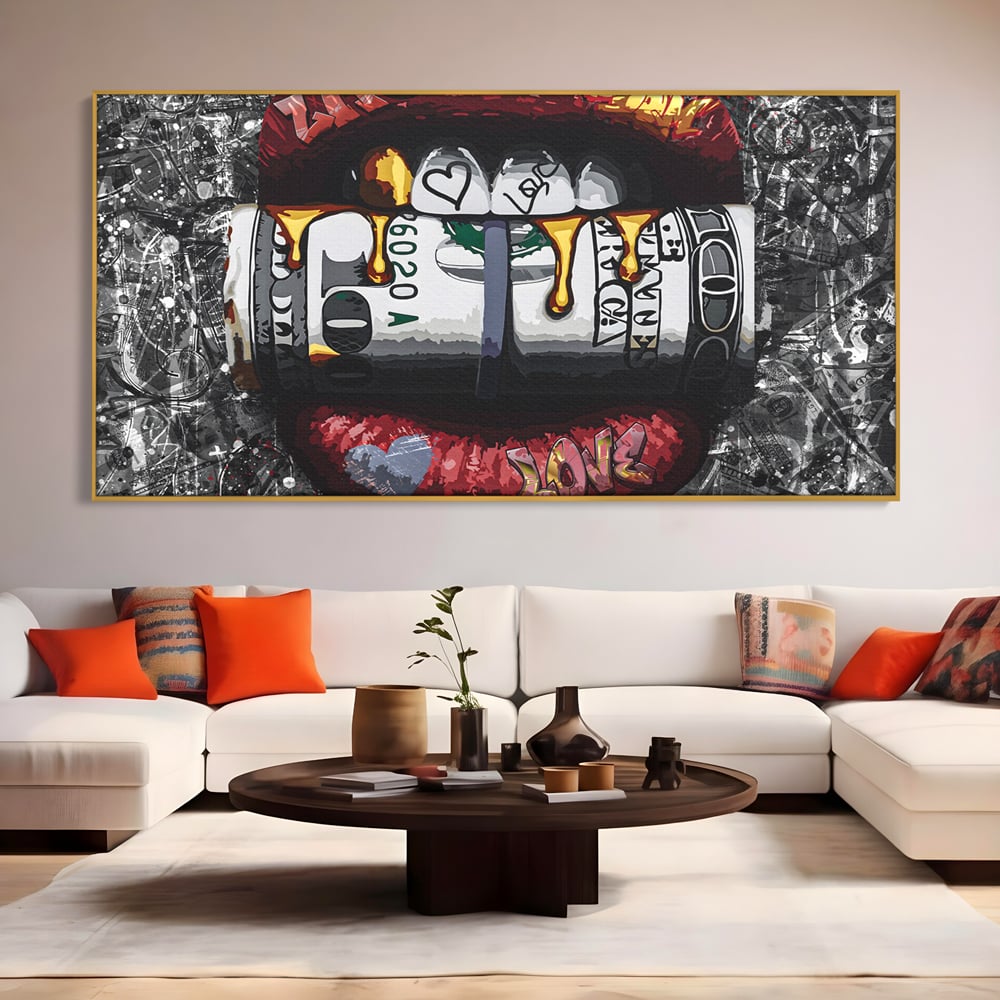 Tablou Canvas Premium LuxCanva® B1047, Red Lips , Dormitor, Living, Dolari, Rosu, Buze, Senzualitate, Multicolor, Culori Vibrante