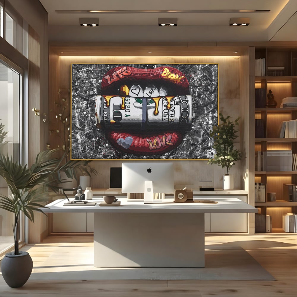 Tablou Canvas Premium LuxCanva® B1047, Red Lips , Dormitor, Living, Dolari, Rosu, Buze, Senzualitate, Multicolor, Culori Vibrante