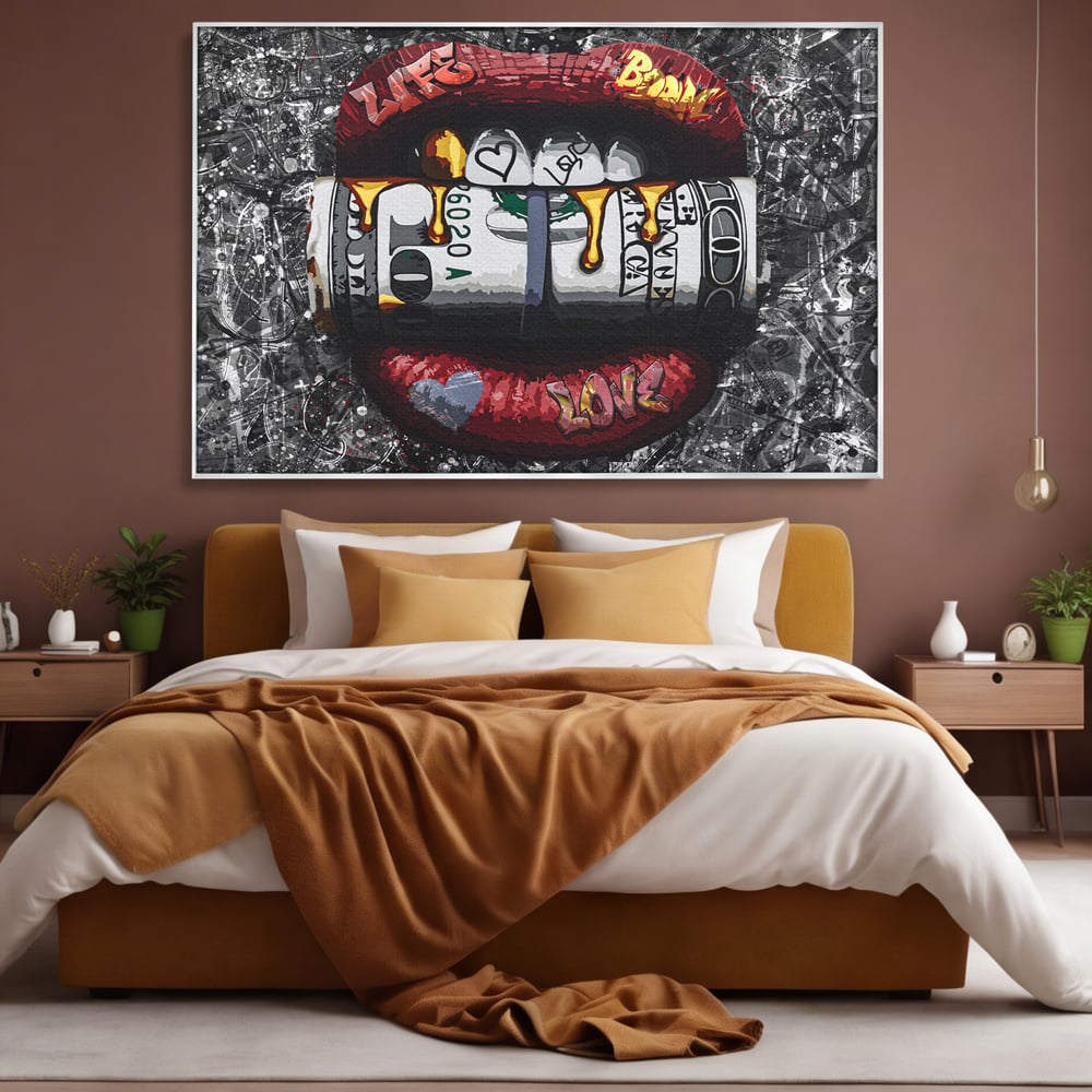 Tablou Canvas Premium LuxCanva® B1047, Red Lips , Dormitor, Living, Dolari, Rosu, Buze, Senzualitate, Multicolor, Culori Vibrante